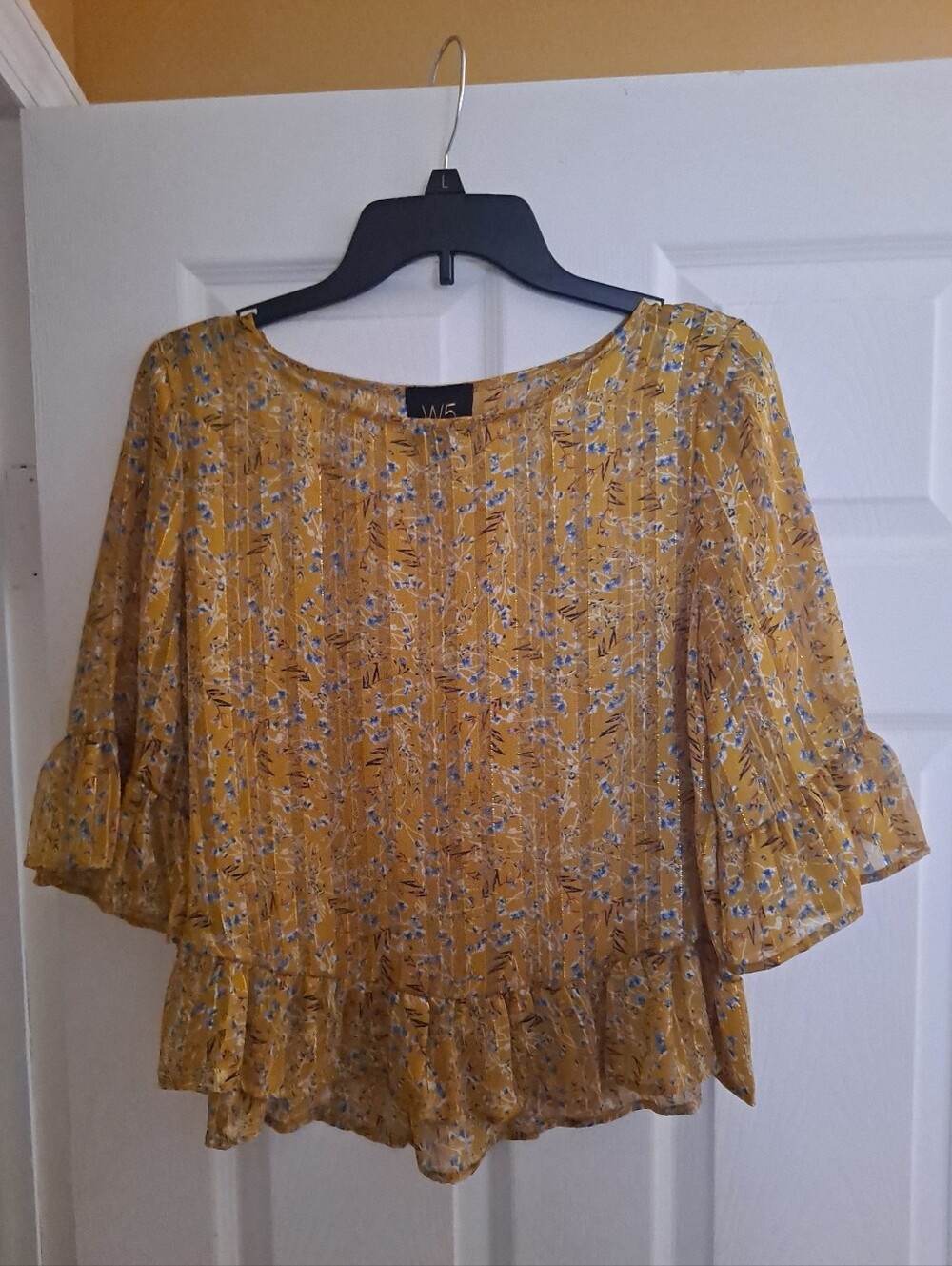 W5 Yellow Floral Ruffle Hem Blouse